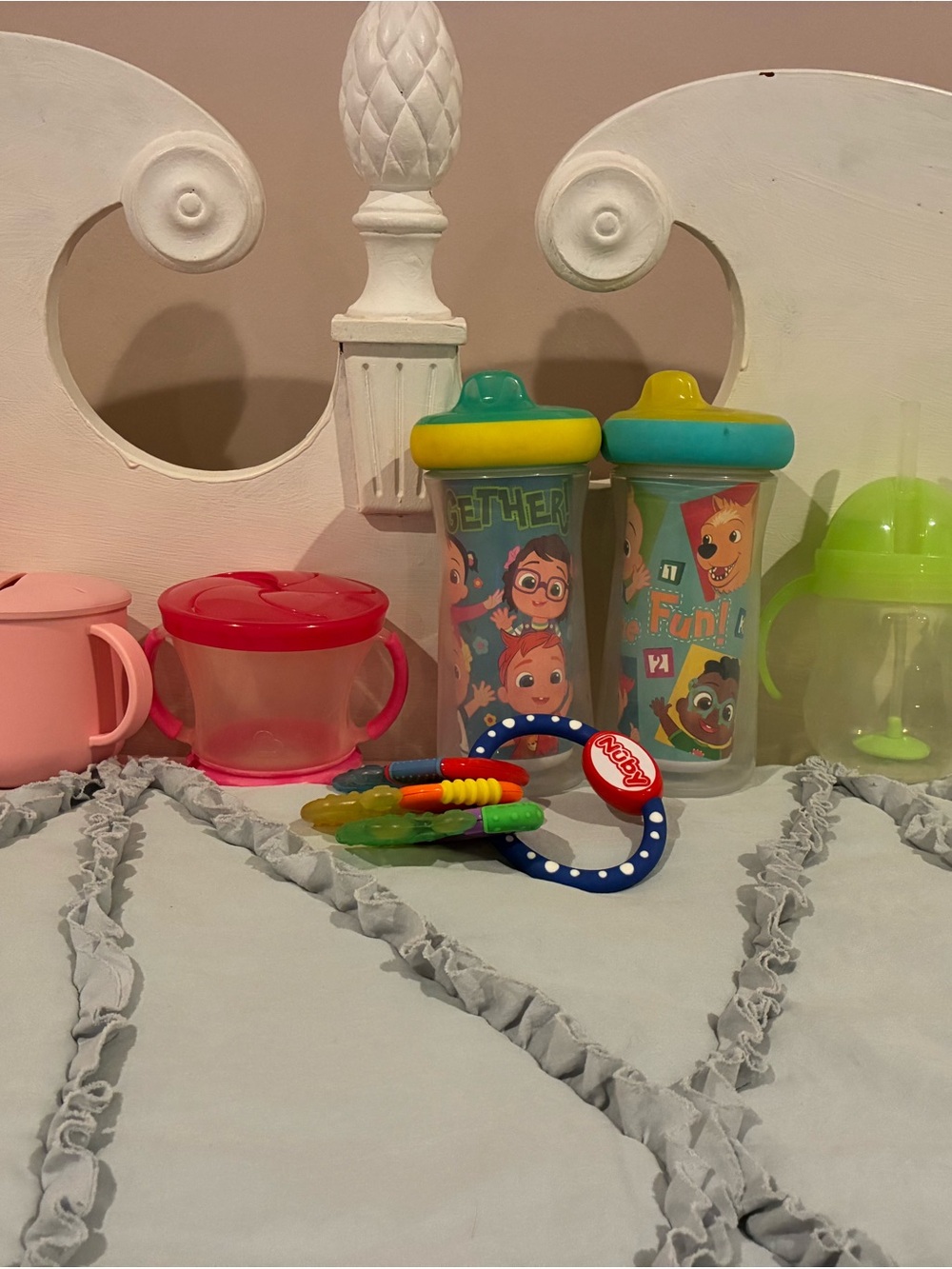 Kids Sippy Cup Set with Teething Ring – Blue & Yellow